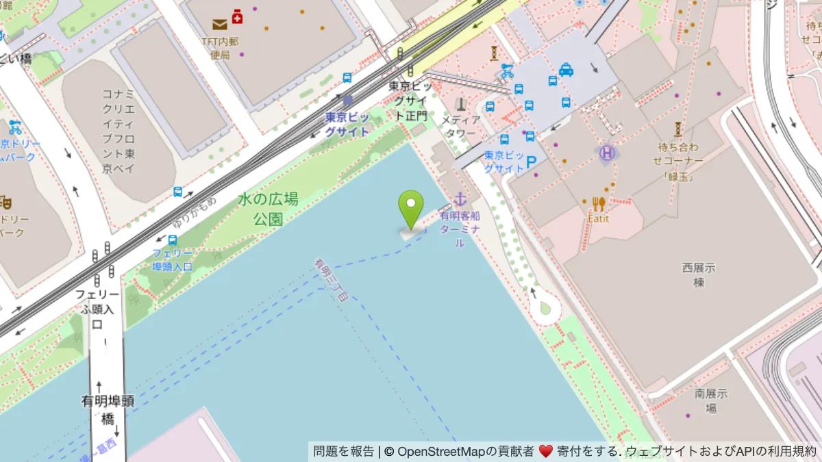 有明客船ターミナルの地図(押すと Google マップが開きます)