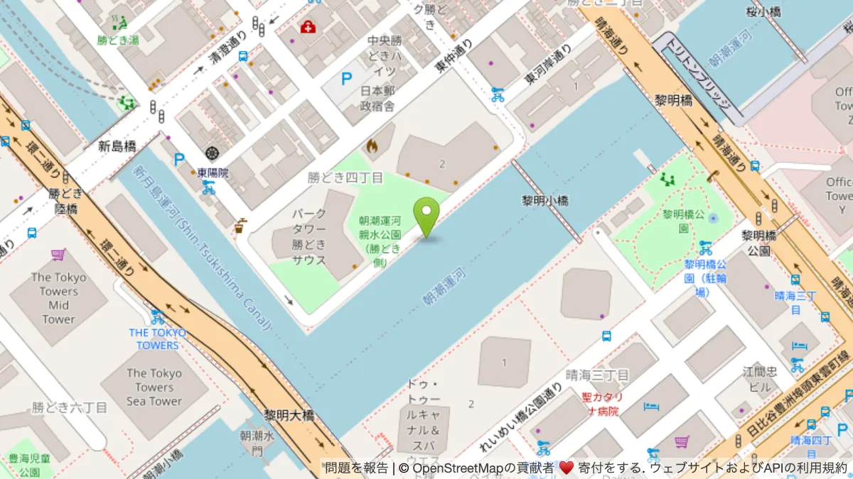 朝潮小型船舶乗り場の地図(押すと Google マップが開きます)