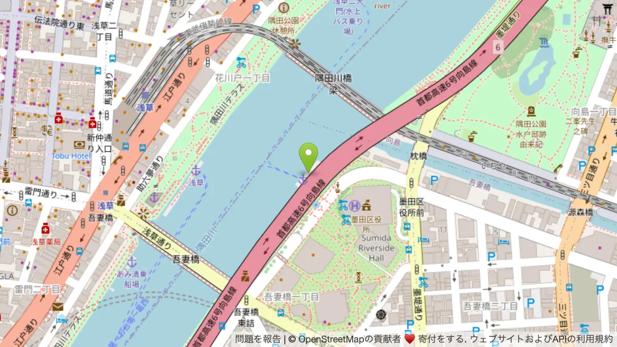 吾妻橋船着場の地図(押すと Google マップが開きます)
