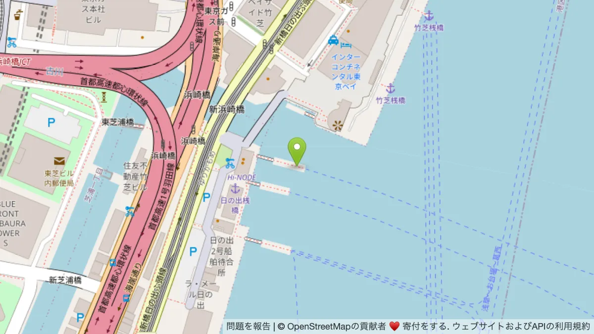 日の出ふ頭小型船ターミナルの地図(押すと Google マップが開きます)