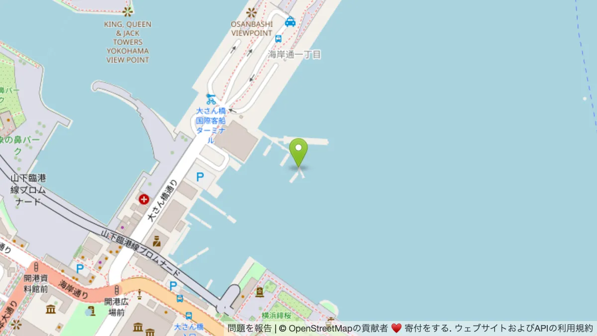 大さん橋ふ頭ビル前桟橋の地図(押すと Google マップが開きます)